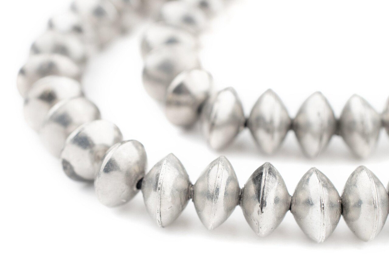 The Bead Chest Ethiopian Silver Saucer Beads, Large Hollow Handmade Bicone Lightweight Crafts Supplies for Jewelry Making (12mm)